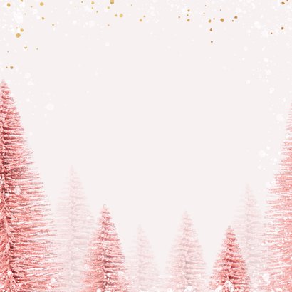 Kerstkaart stijlvol kerstbomen roze goud magisch Achterkant