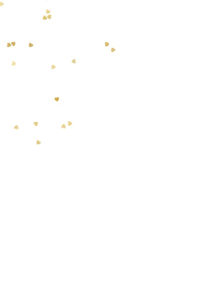 Kerstkaart stijlvol kerstknuffel goud hartjesconfetti Achterkant