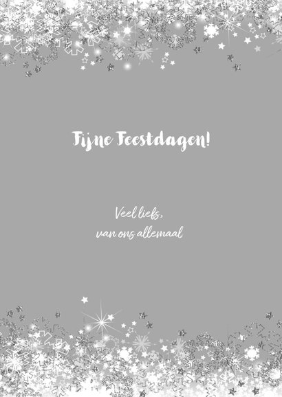 Kerstkaart stijlvol met sterren en sneeuw zilver wit 3