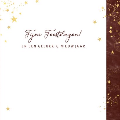 Kerstkaart stijlvol roestbruin gouden sterren en foto 3