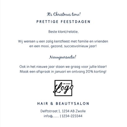 Kerstkaart stijlvol voor kapper of beauty salon 3