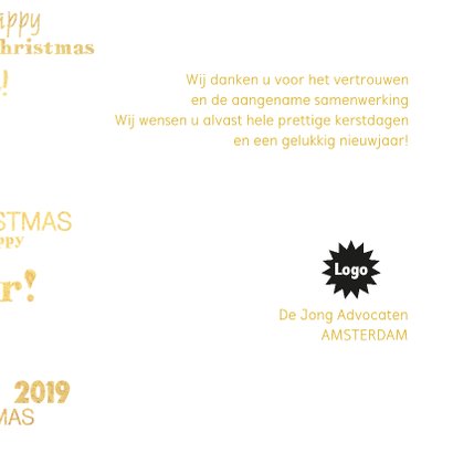 Kerstkaart stijlvolle goudkleurige kaart 2019 3