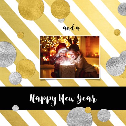 Kerstkaart strepen goud met confetti 2