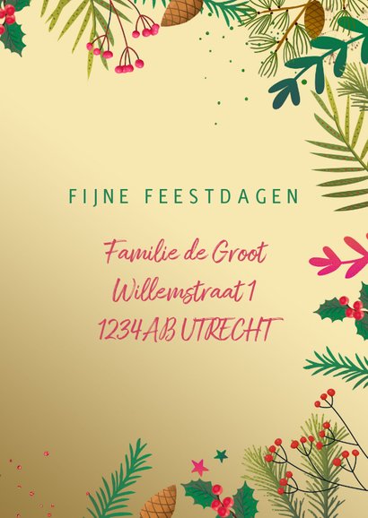 Kerstkaart takjes met goudlook achtergrond 3