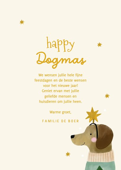 Kerstkaart teckel happy dogmas trui kerstboom en sterren 3