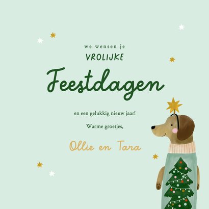 Kerstkaart teckel kerstboom sterren en foto's jaartal 3