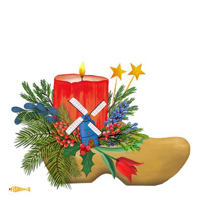 Kerstkaart-tegel 'Hollandse klomp' 2