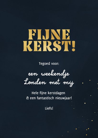 Kerstkaart tegoedbon kerst donkerblauw met gouden strik 3