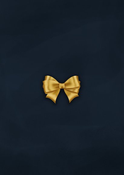 Kerstkaart tegoedbon kerst donkerblauw met gouden strik Achterkant