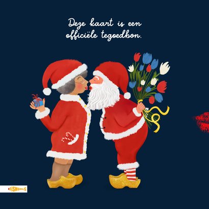 Kerstkaart (tegoedbon) met kussende Kerstman en kerstvrouw 2