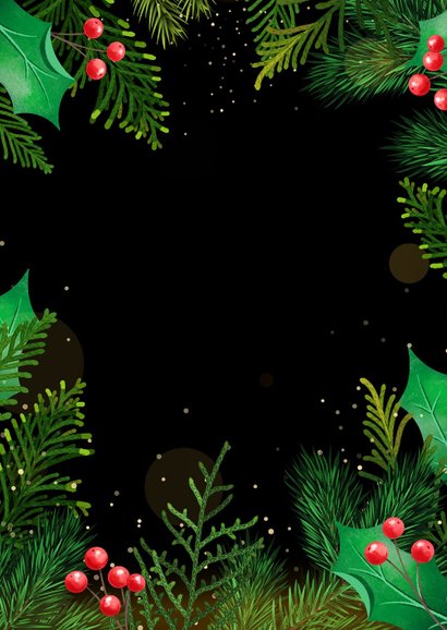 Kerstkaart traditioneel realistische kersttakken en kaars Achterkant