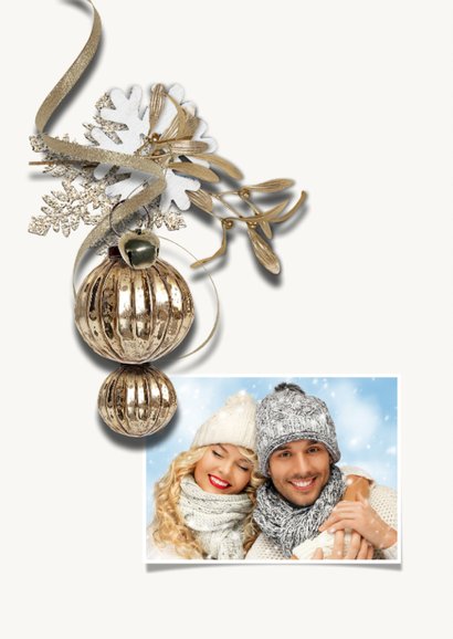 Kerstkaart trendy chique taupe kerstbal 2