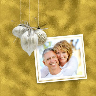Kerstkaart trendy gold christmasballs 2