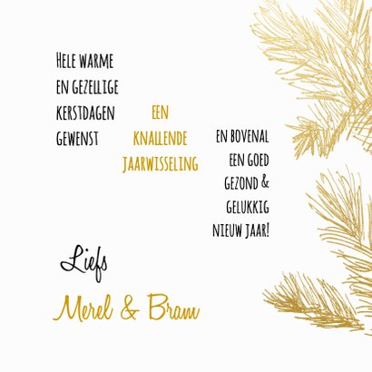 Kerstkaart trendy gouden dennentakken met hert 3