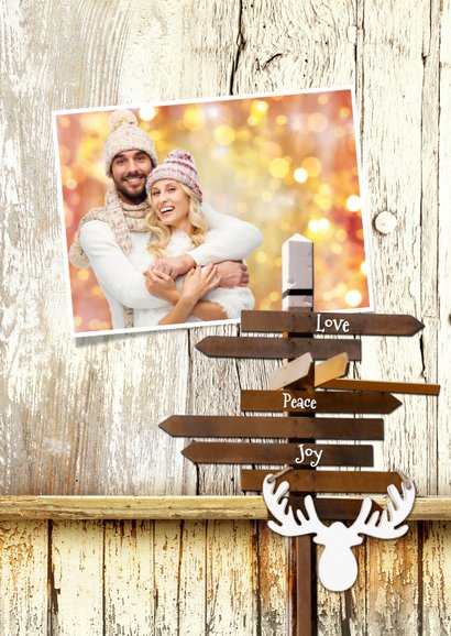 Kerstkaart trendy hout wegwijzer 2