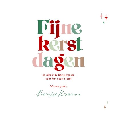 Kerstkaart typografie kleuren fijne kerstdagen sterren 3