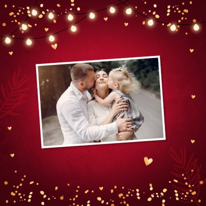 Kerstkaart typografie lampjes confetti goudlook 2