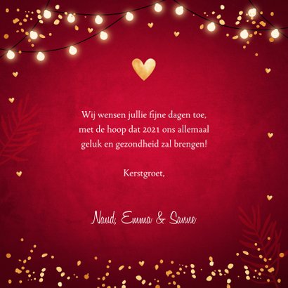 Kerstkaart typografie lampjes confetti goudlook 3
