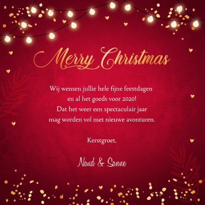 Kerstkaart typografie lampjes confetti goudlook 3