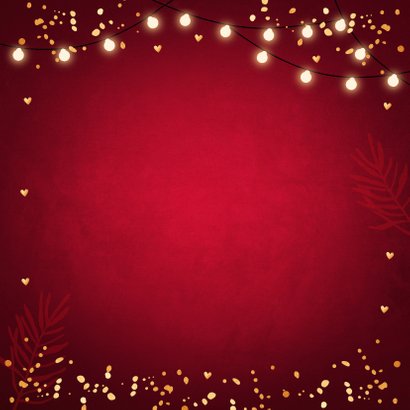 Kerstkaart typografie lampjes confetti goudlook Achterkant