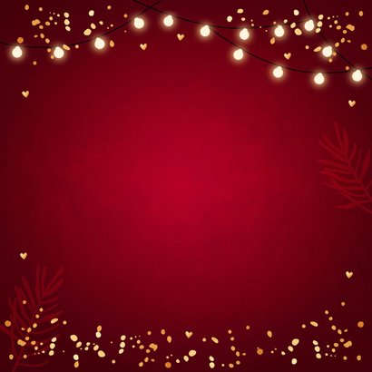 Kerstkaart typografie lampjes confetti goudlook Achterkant