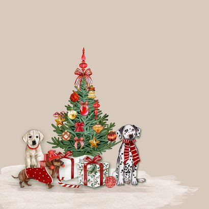 Kerstkaart uitnodiging kerstboom met hondjes 2