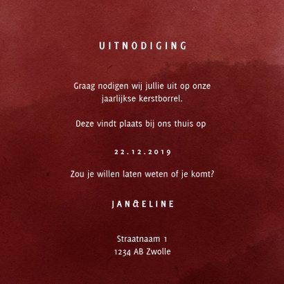Kerstkaart uitnodiging kerstborrel bordeaux waterverf 3