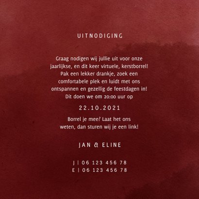 Kerstkaart uitnodiging kerstborrel bordeaux waterverf 3