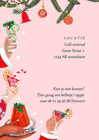 Kerstkaart uitnodiging kerstborrel handen en cocktails 2