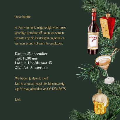 Kerstkaart uitnodiging kerstborrel ornamenten 3