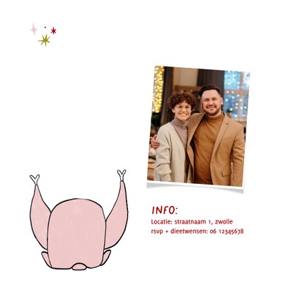 Kerstkaart uitnodiging kerstdiner kalkoen cartoon 2