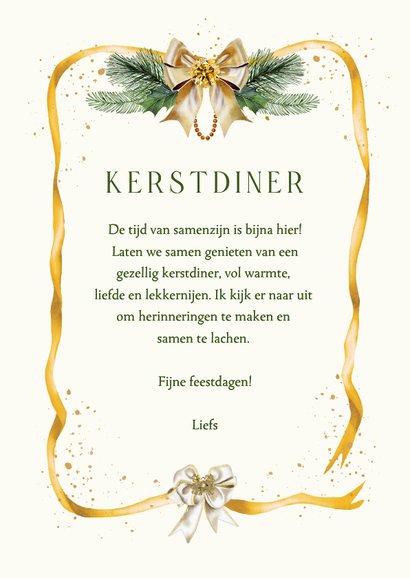 Kerstkaart uitnodiging kerstdiner strikken aan lint 3