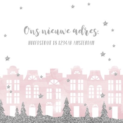 Kerstkaart verhuiskaart huisjes aquarel sterren 3
