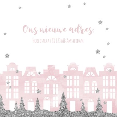 Kerstkaart verhuiskaart huisjes aquarel sterren 3