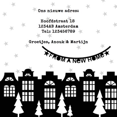 Kerstkaart verhuiskaart zwartwit slingers 3