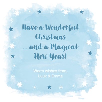 Kerstkaart vierkant watercolour blauw fotocollage 3