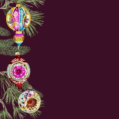 Kerstkaart vintage kerstballen dennentakken 2