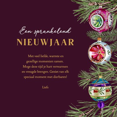 Kerstkaart vintage kerstballen dennentakken 3