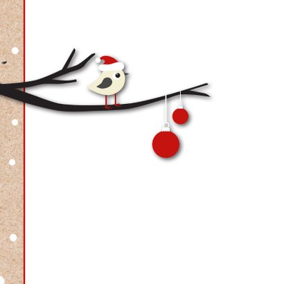 Kerstkaart vogeltje met kerstmuts op 2