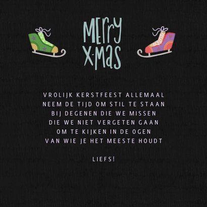 Kerstkaart vrolijk gekleurde schaatsen zwart 3