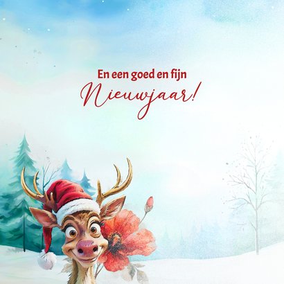 Kerstkaart vrolijk hertje kerstroos 2