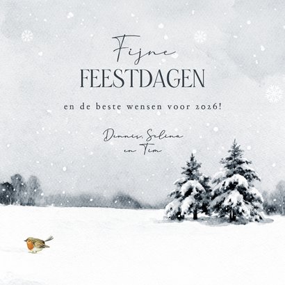 Kerstkaart vrolijk kerstfeest schotse hooglander roodborstje 3