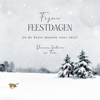 Kerstkaart vrolijk kerstfeest schotse hooglander roodborstje 3