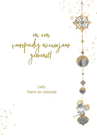 Kerstkaart vrolijk met kerstballen en muisjes 3