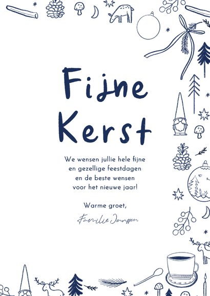 Kerstkaart vrolijke blauwe tekeningen fijne kerst 3