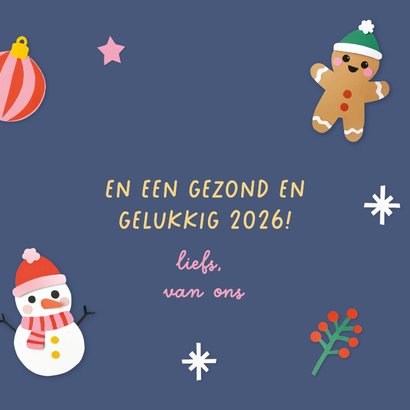 Kerstkaart vrolijke figuren donkerblauw 3