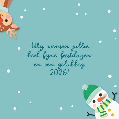 Kerstkaart vrolijke figuren en sneeuw 3