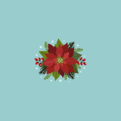 Kerstkaart vrolijke hond, bloemen en planten Achterkant