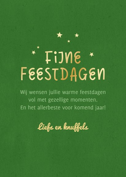 Kerstkaart vrolijke kerstkabouters gnome sterren goud 2026 3