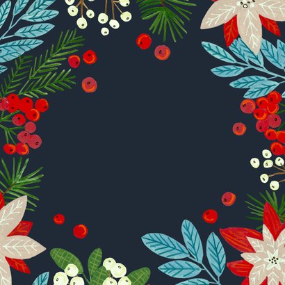 Kerstkaart vrolijke kerstroos poinsettia modern Achterkant